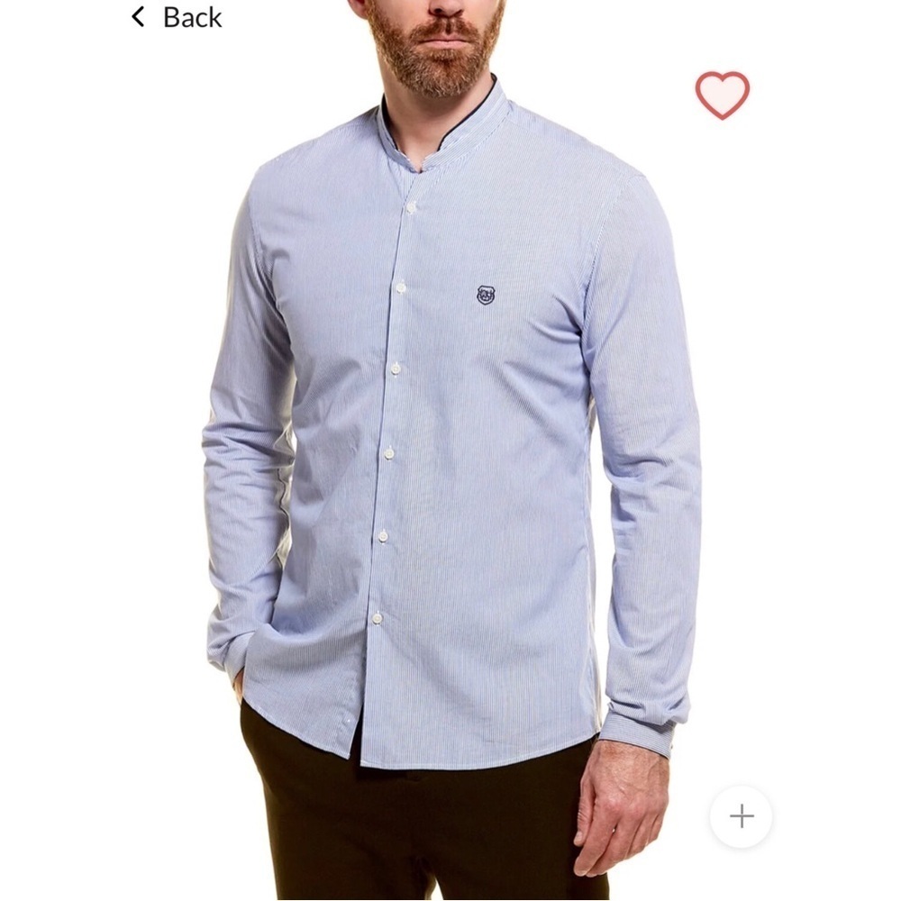 THE KOOPLES Sport Light Blue Mandarin Collar Poplin Button Up Shirt Size XL